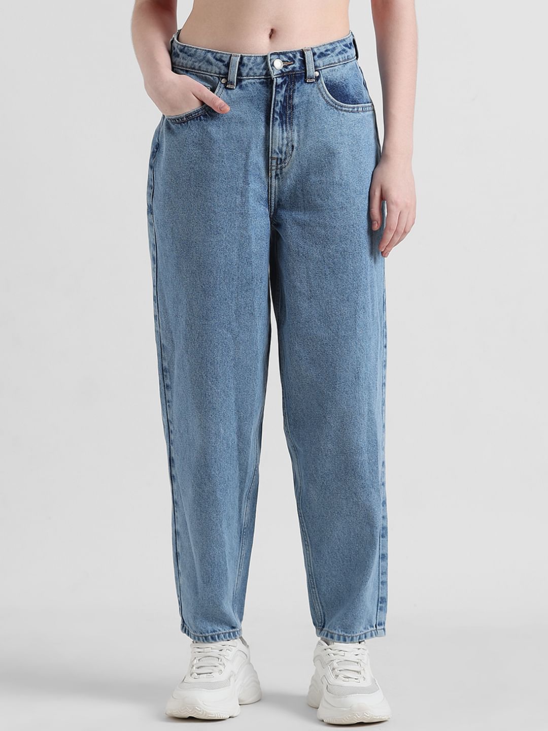 Blue High Rise Washed Mom Jeans