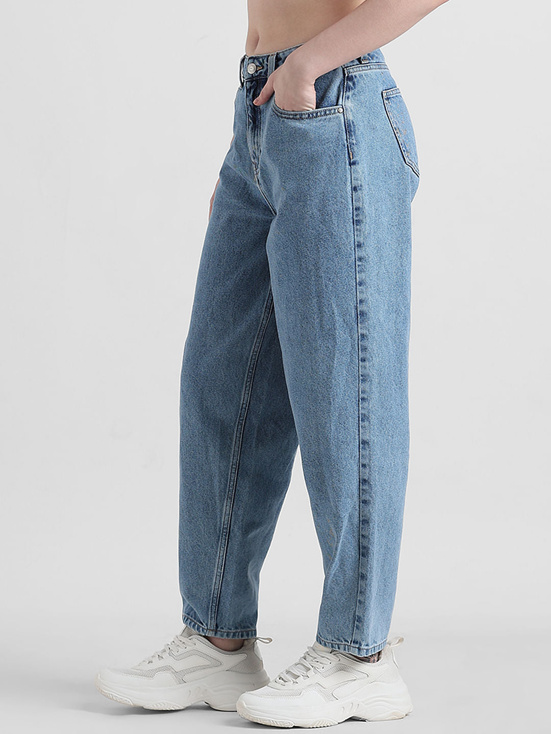Blue High Rise Washed Mom Jeans