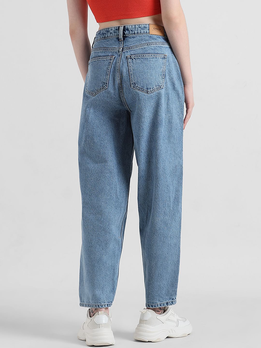Blue High Rise Washed Mom Jeans