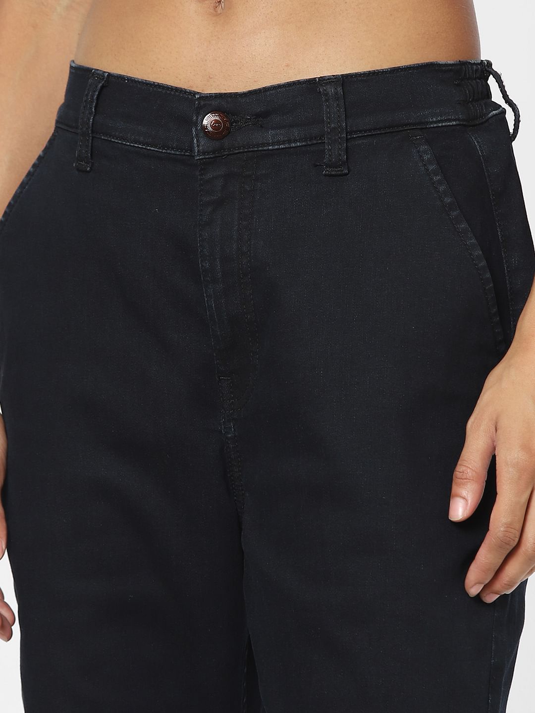 Black High Rise Denim Joggers