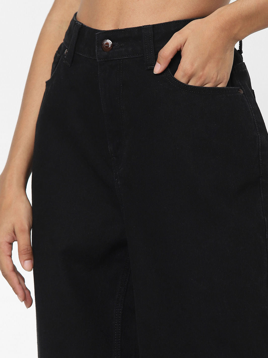 Black High Waist Raw Edge Mom Jeans