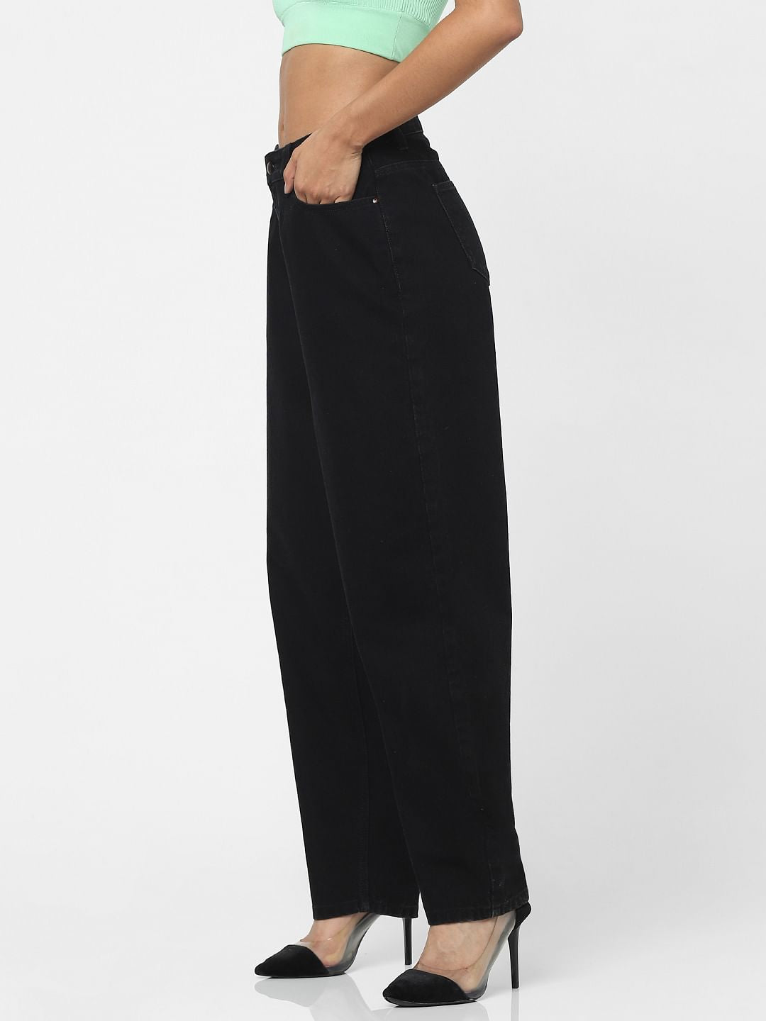 Black High Waist Raw Edge Mom Jeans
