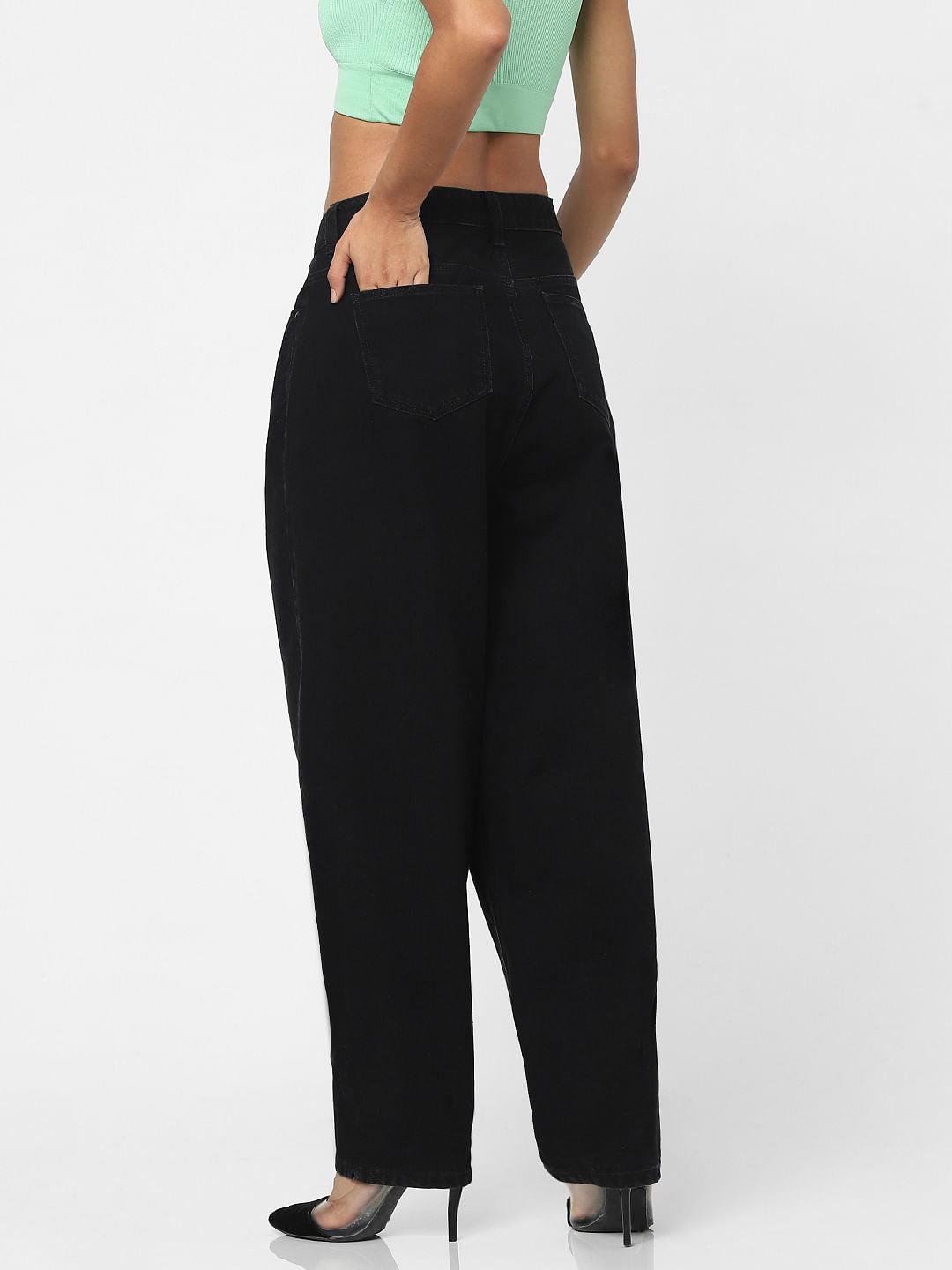 Black High Waist Raw Edge Mom Jeans