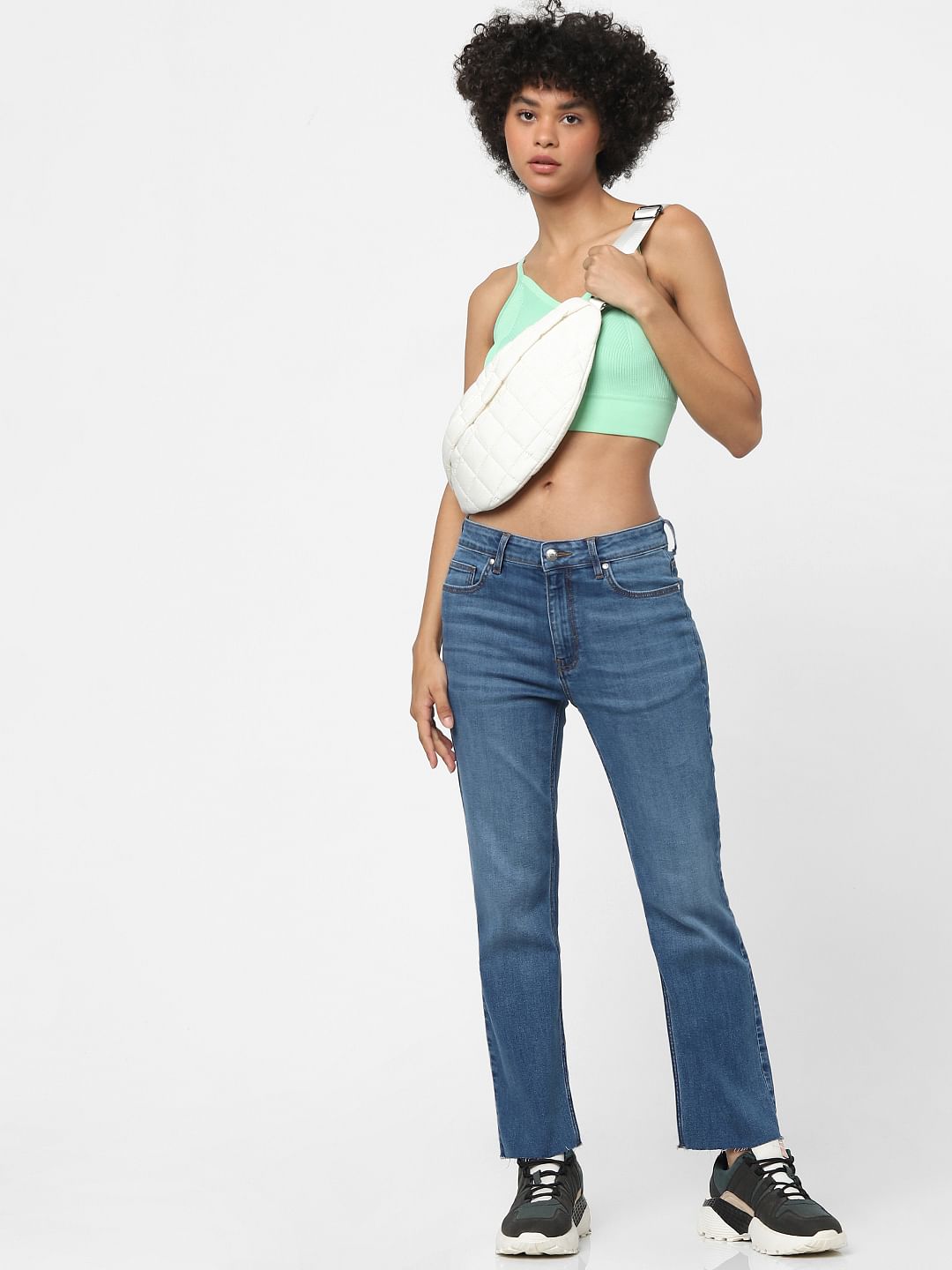 Light Blue High Waist Raw Edge Flared Jeans