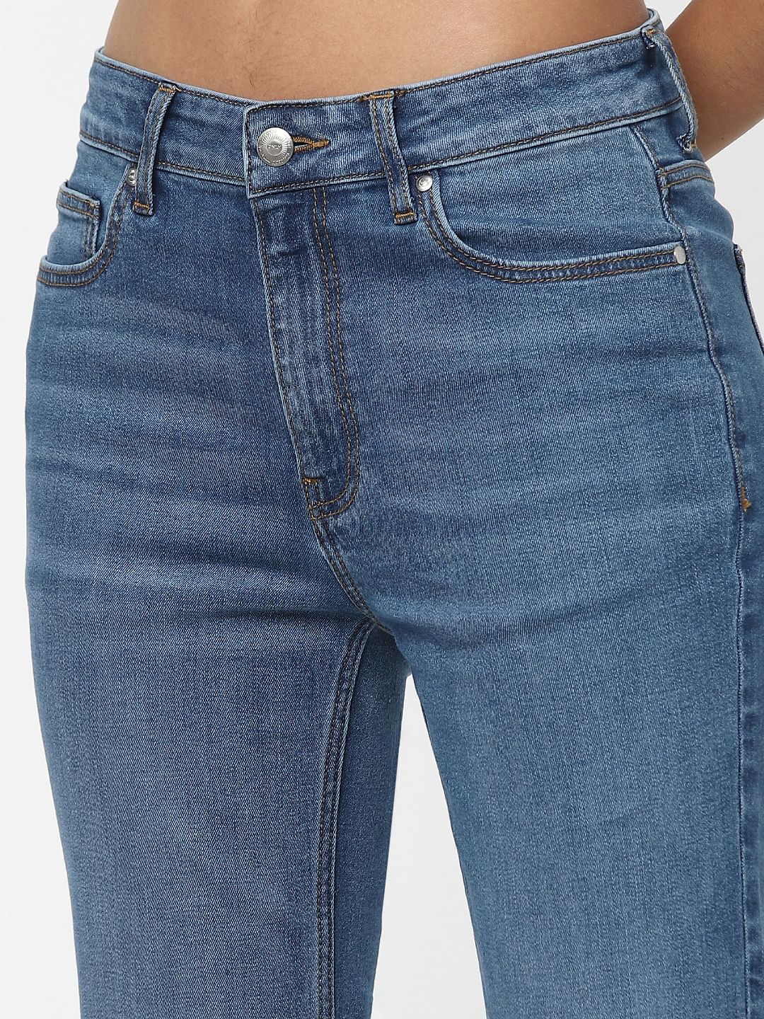 Light Blue High Waist Raw Edge Flared Jeans