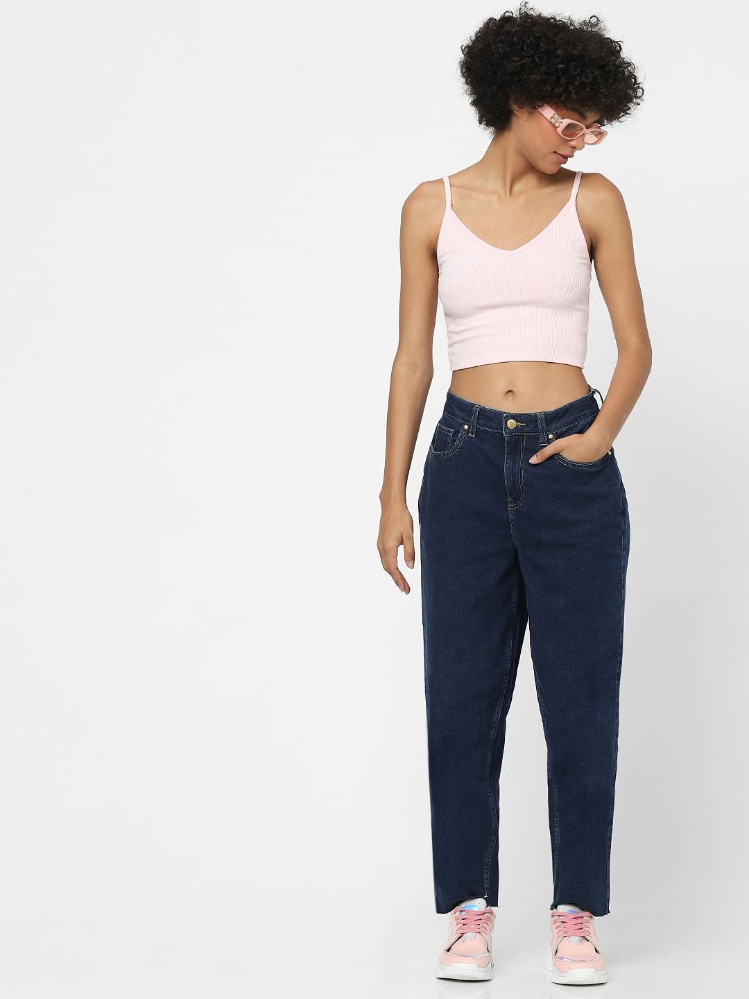 Dark Blue High Waist Mom Jeans