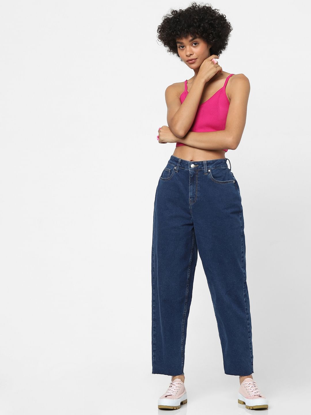 Dark Blue High Waist Mom Jeans