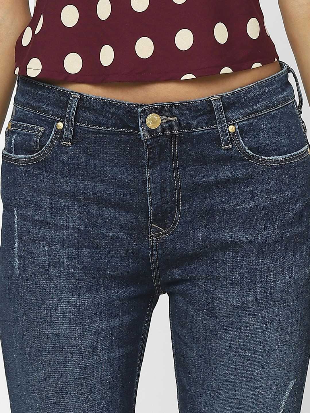 Dark Blue High Waist Distressed Skinny Jeans