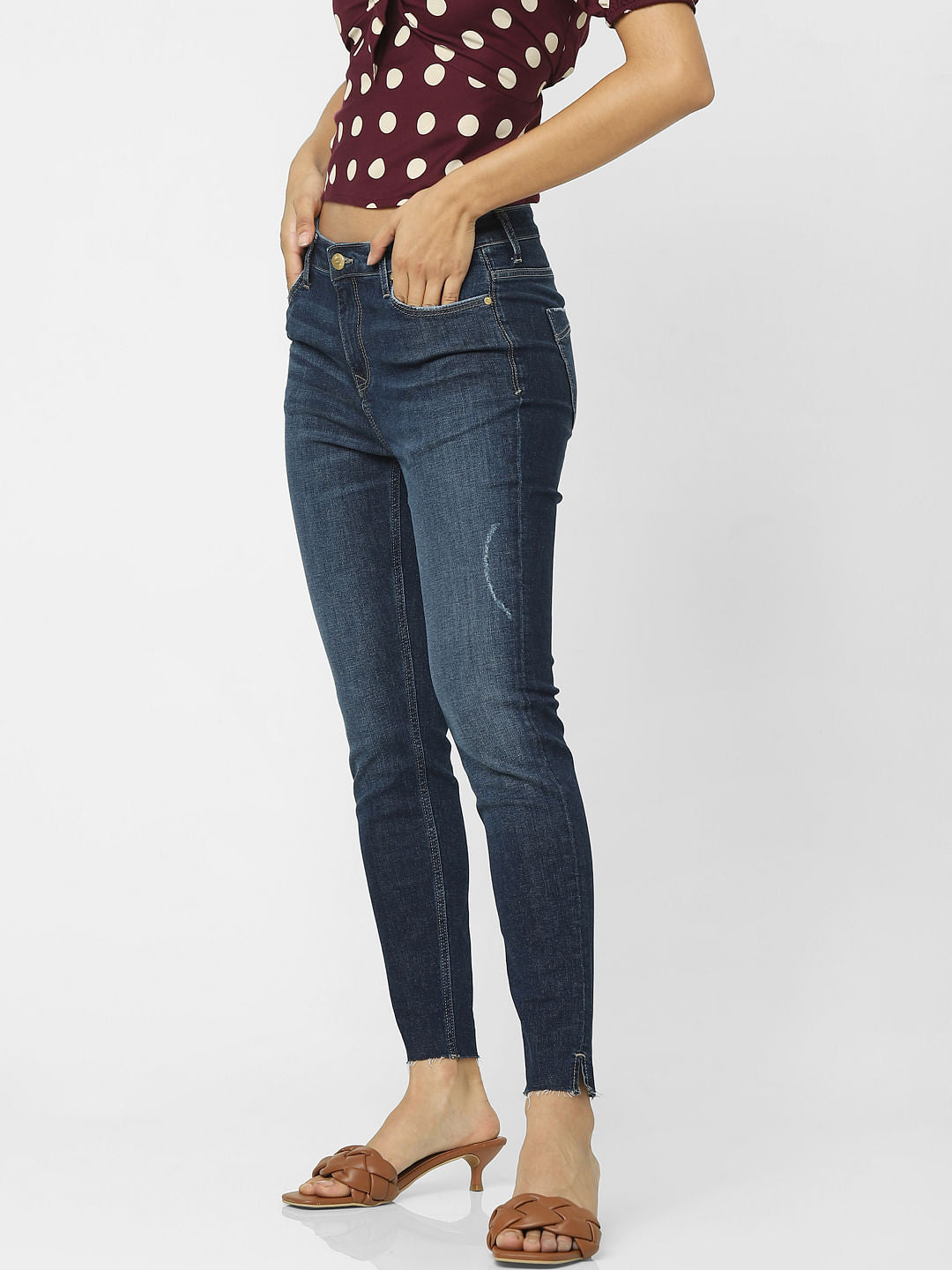 Dark Blue High Waist Distressed Skinny Jeans