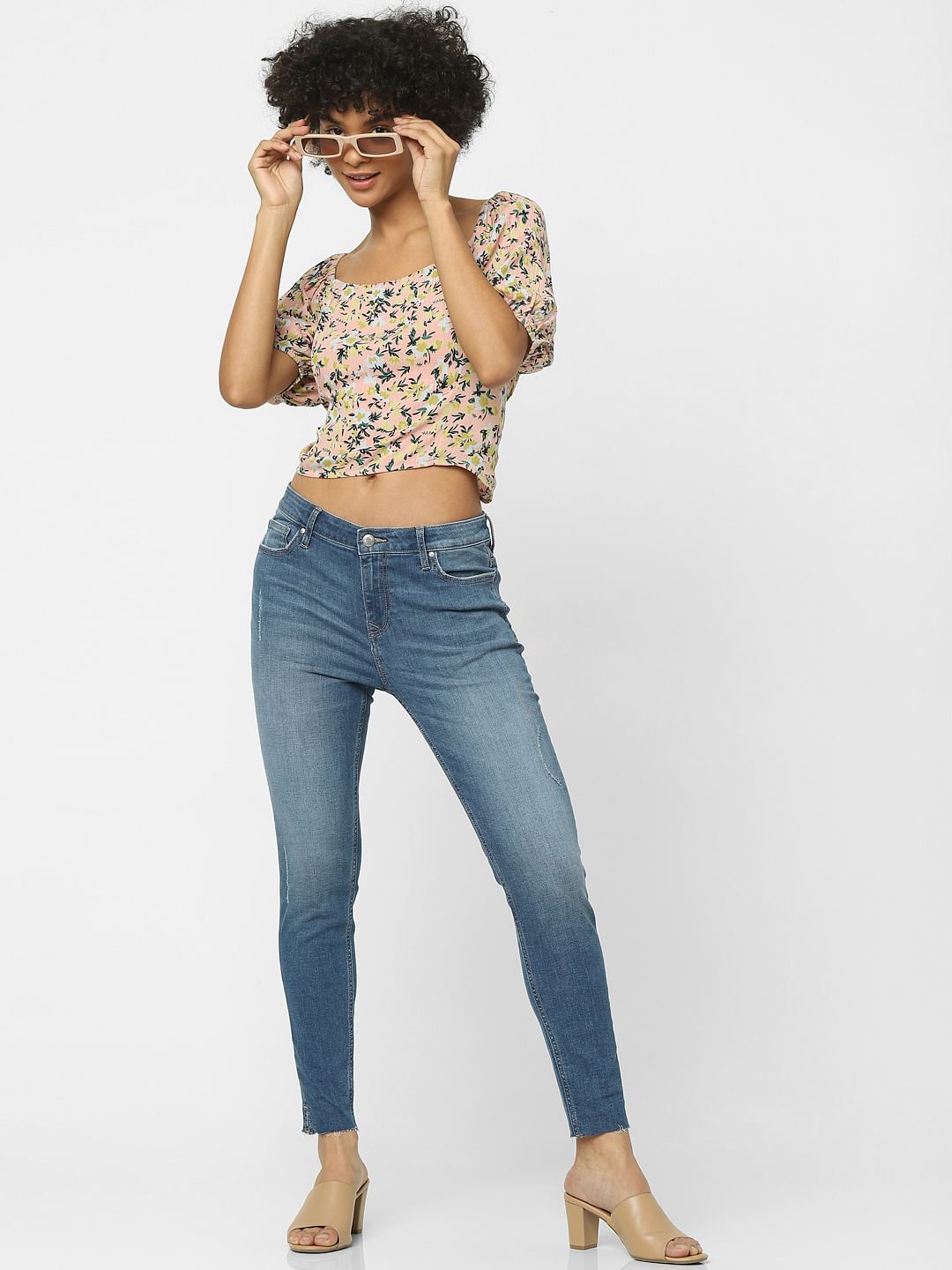 Blue High Waist Distressed Skinny Jeans