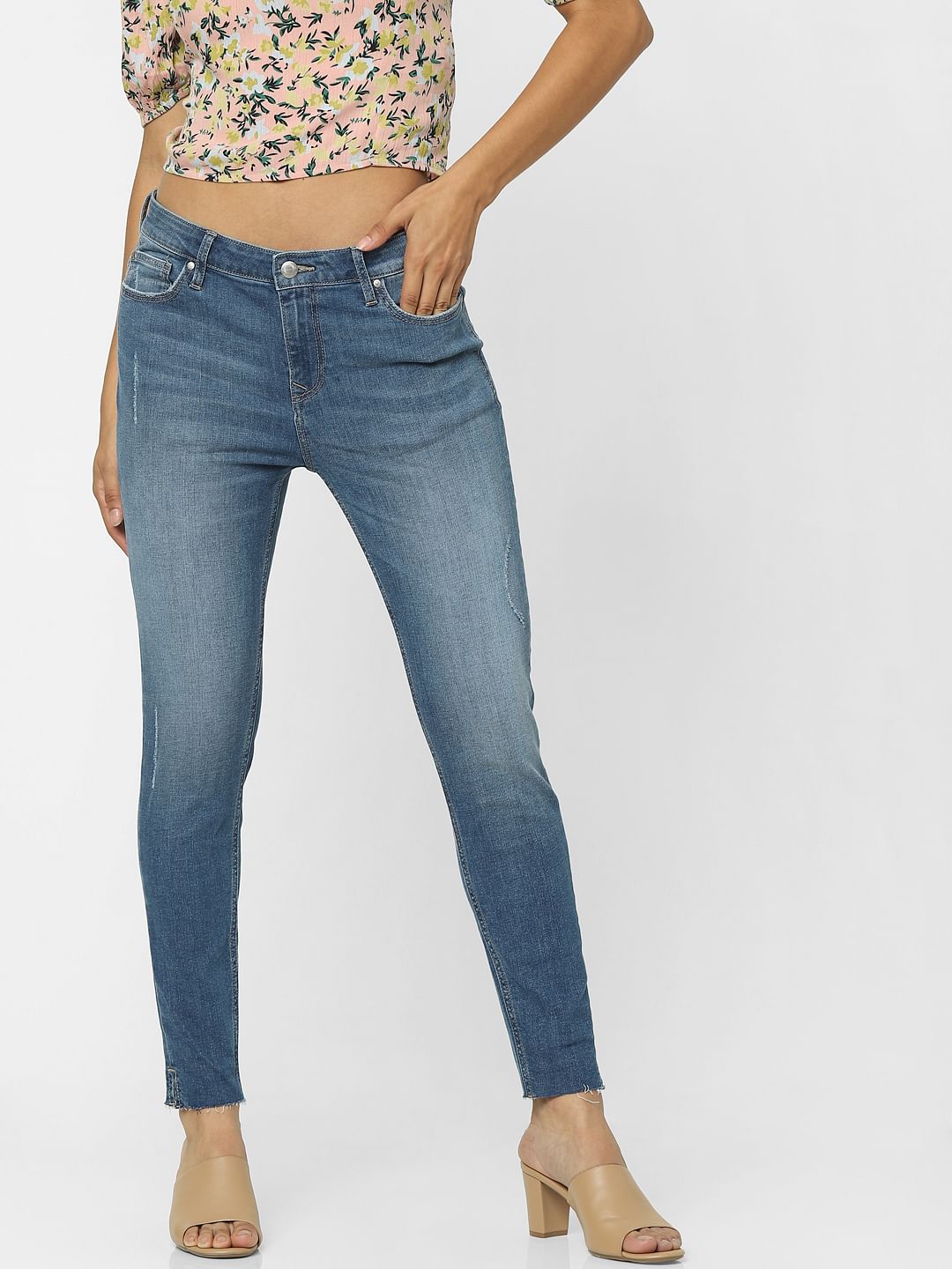 Blue High Waist Distressed Skinny Jeans