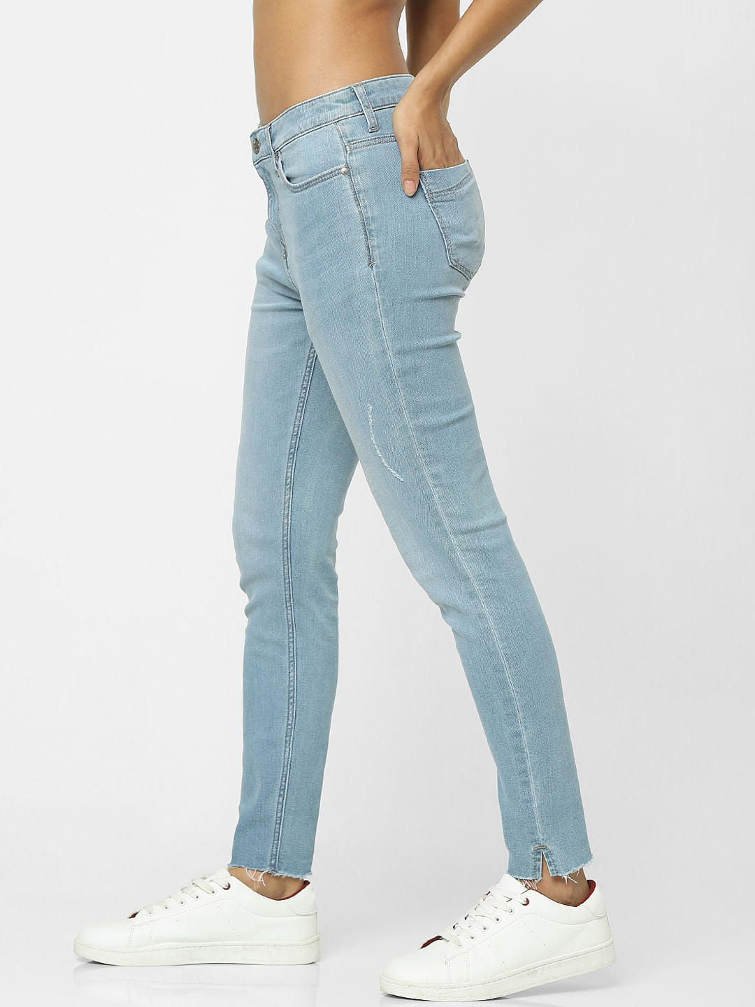 Light Blue High Waist Distressed Skinny Jeans