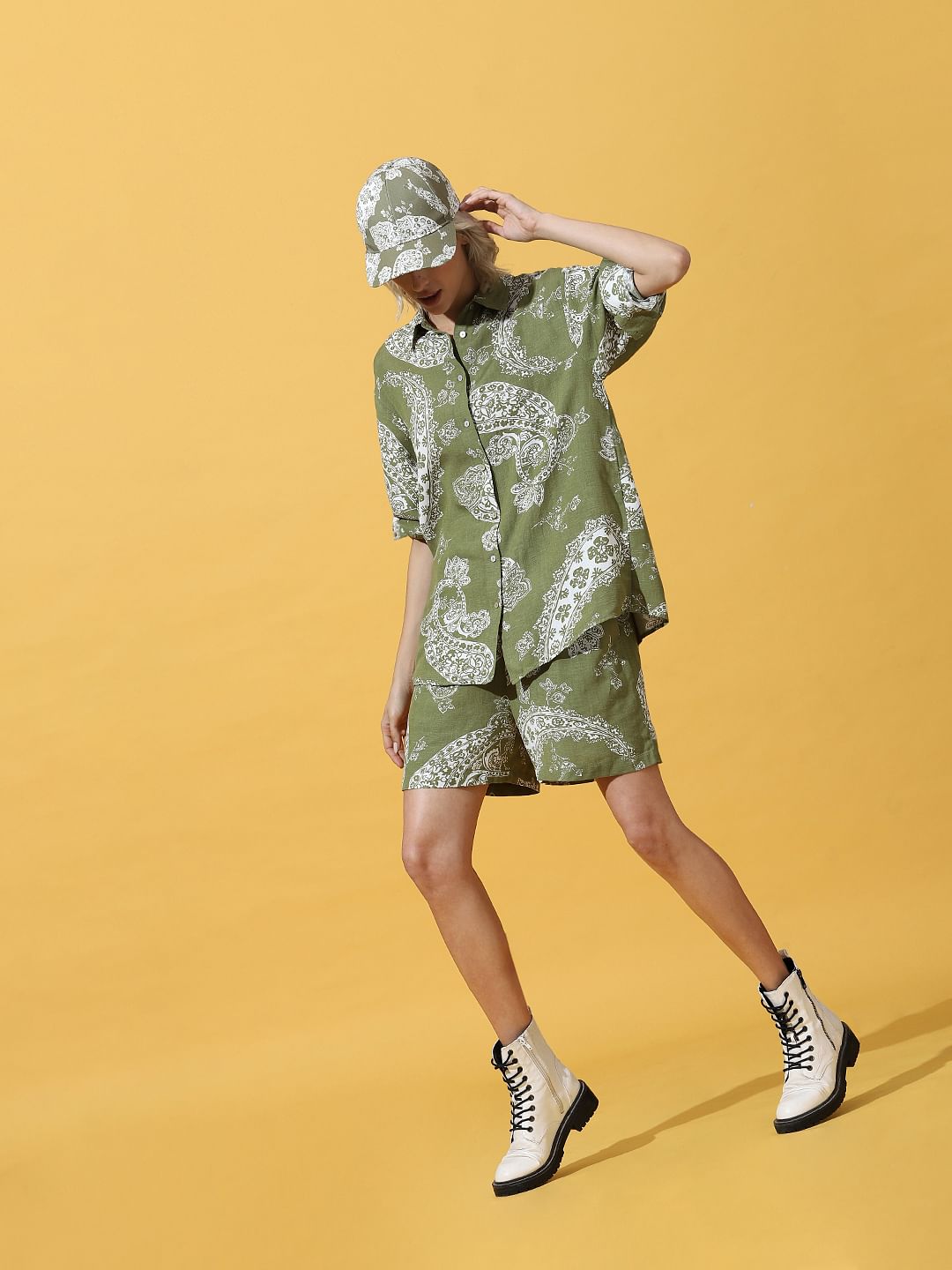 Green Printed Co-Ord Set Shorts