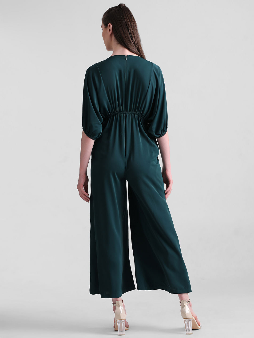 Green V-Neck Wide Leg Jumpsuit