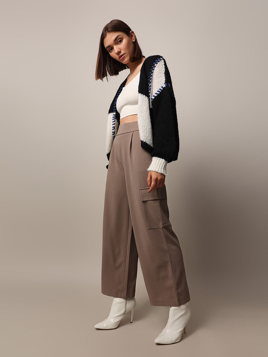Brown Pull-On Cargo Pants