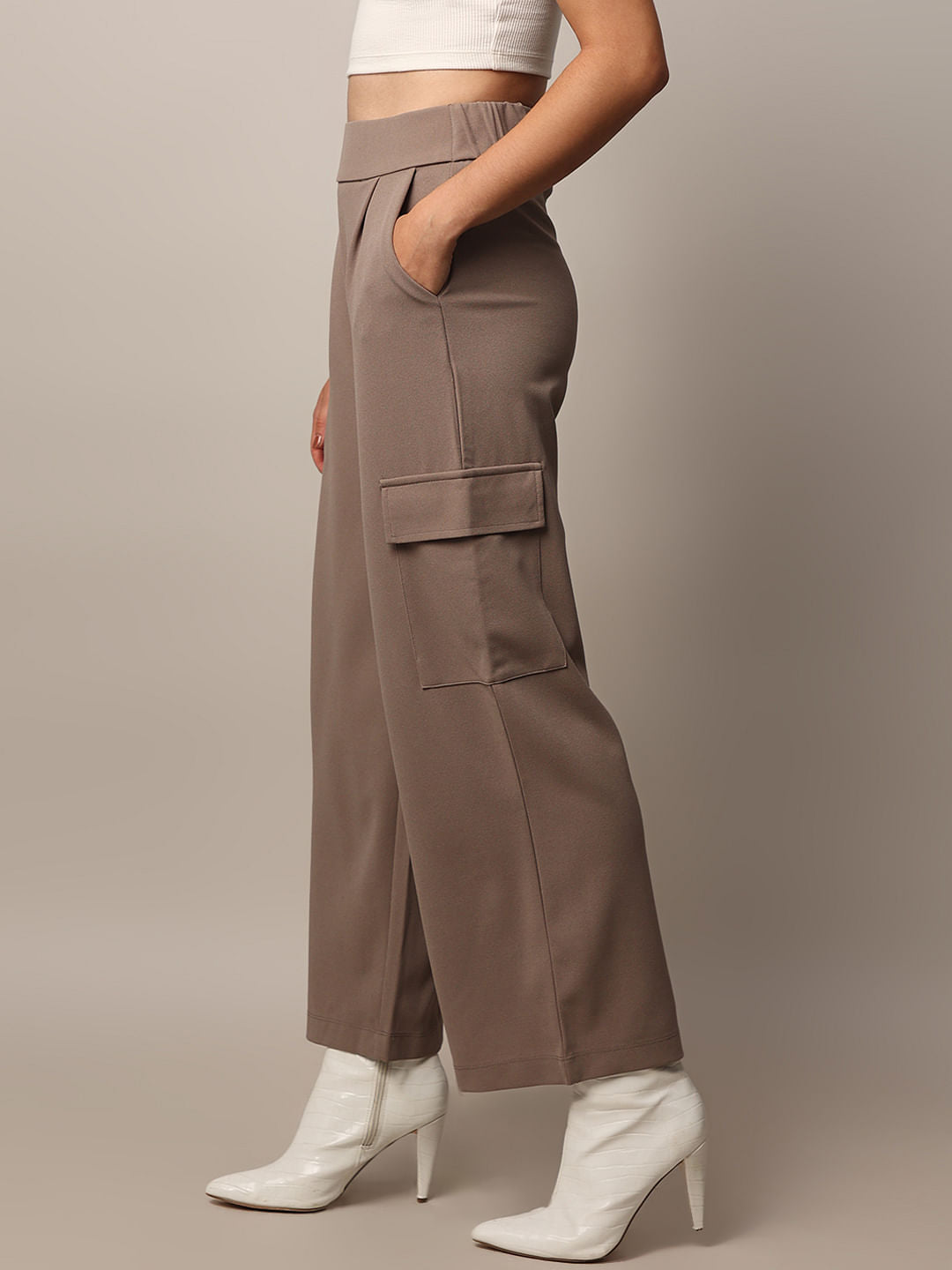 Brown Pull-On Cargo Pants