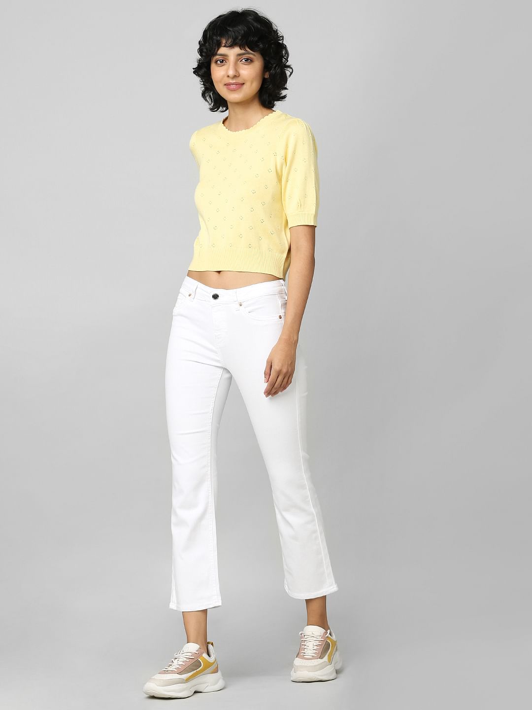 Yellow Pointelle Knit Pullover