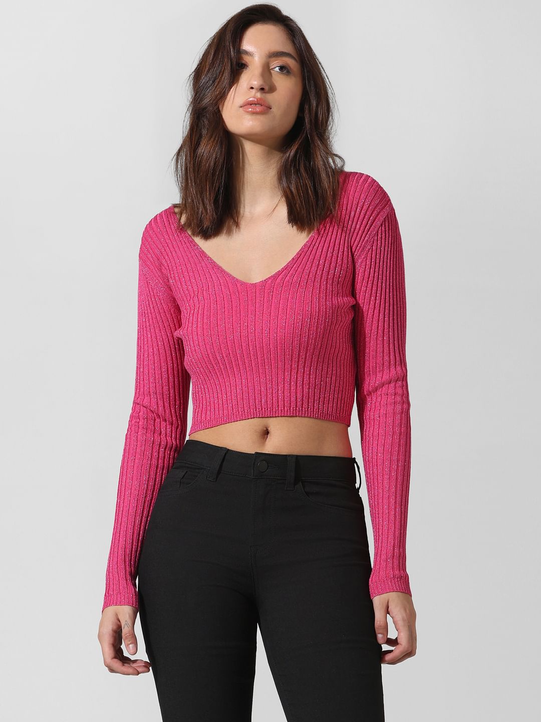 Pink Shimmer Cropped Pullover