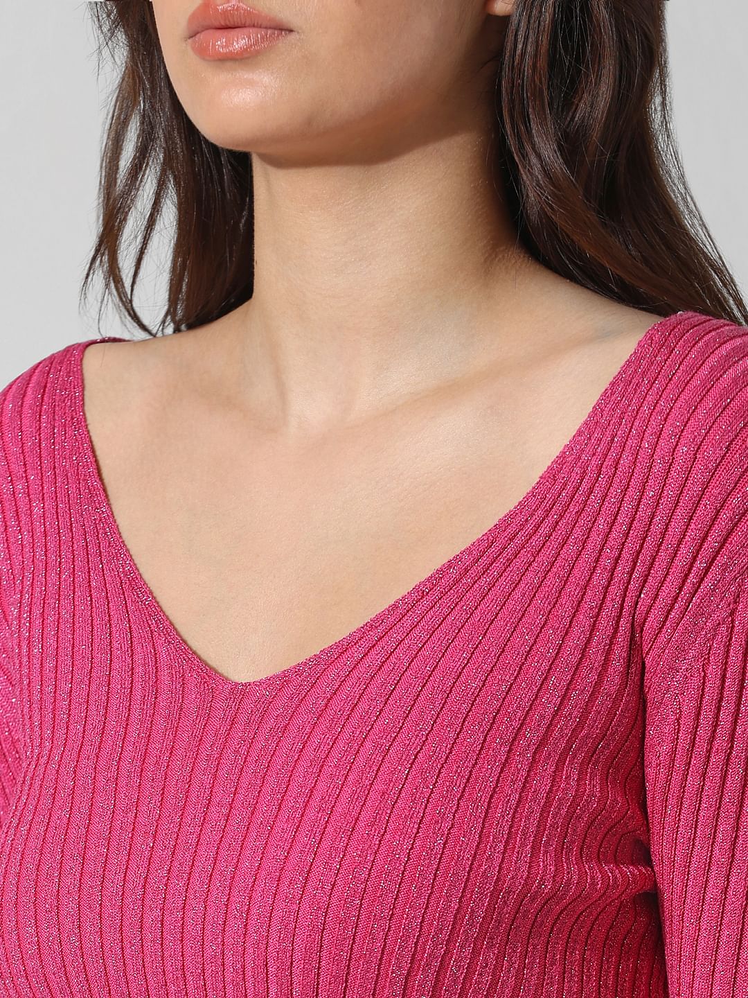 Pink Shimmer Cropped Pullover