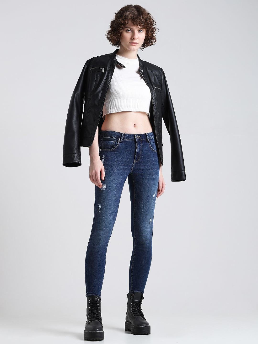 Dark Blue Mid Rise Push Up Skinny Jeans