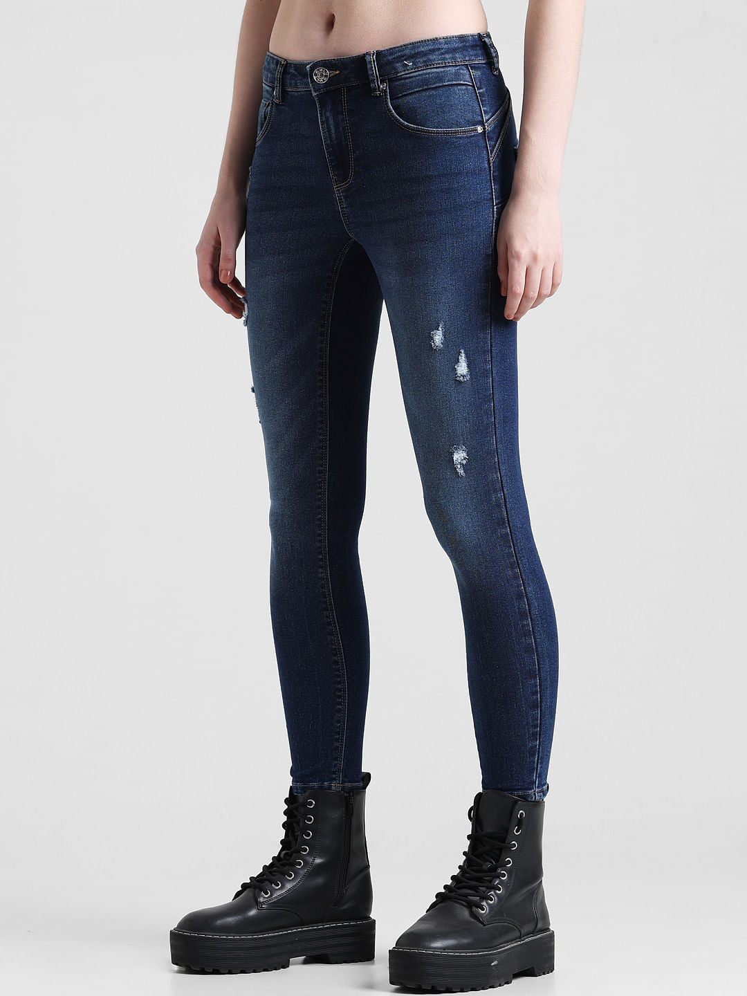 Dark Blue Mid Rise Push Up Skinny Jeans