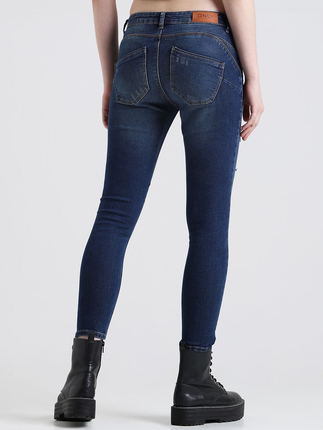 Dark Blue Mid Rise Push Up Skinny Jeans