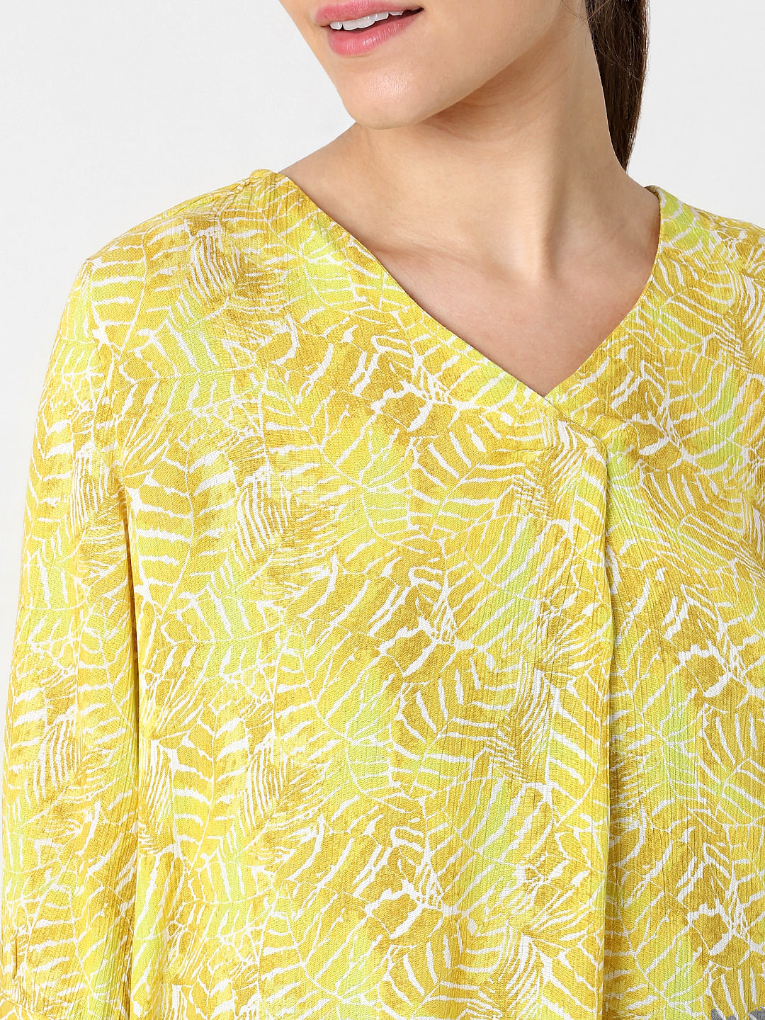 Yellow Leaf Print Top