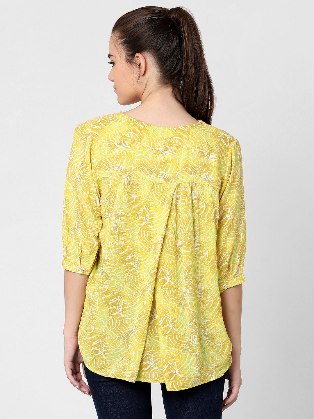 Yellow Leaf Print Top