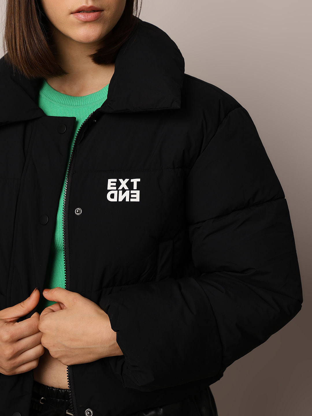 Black Short Hooded Puffer Jacket