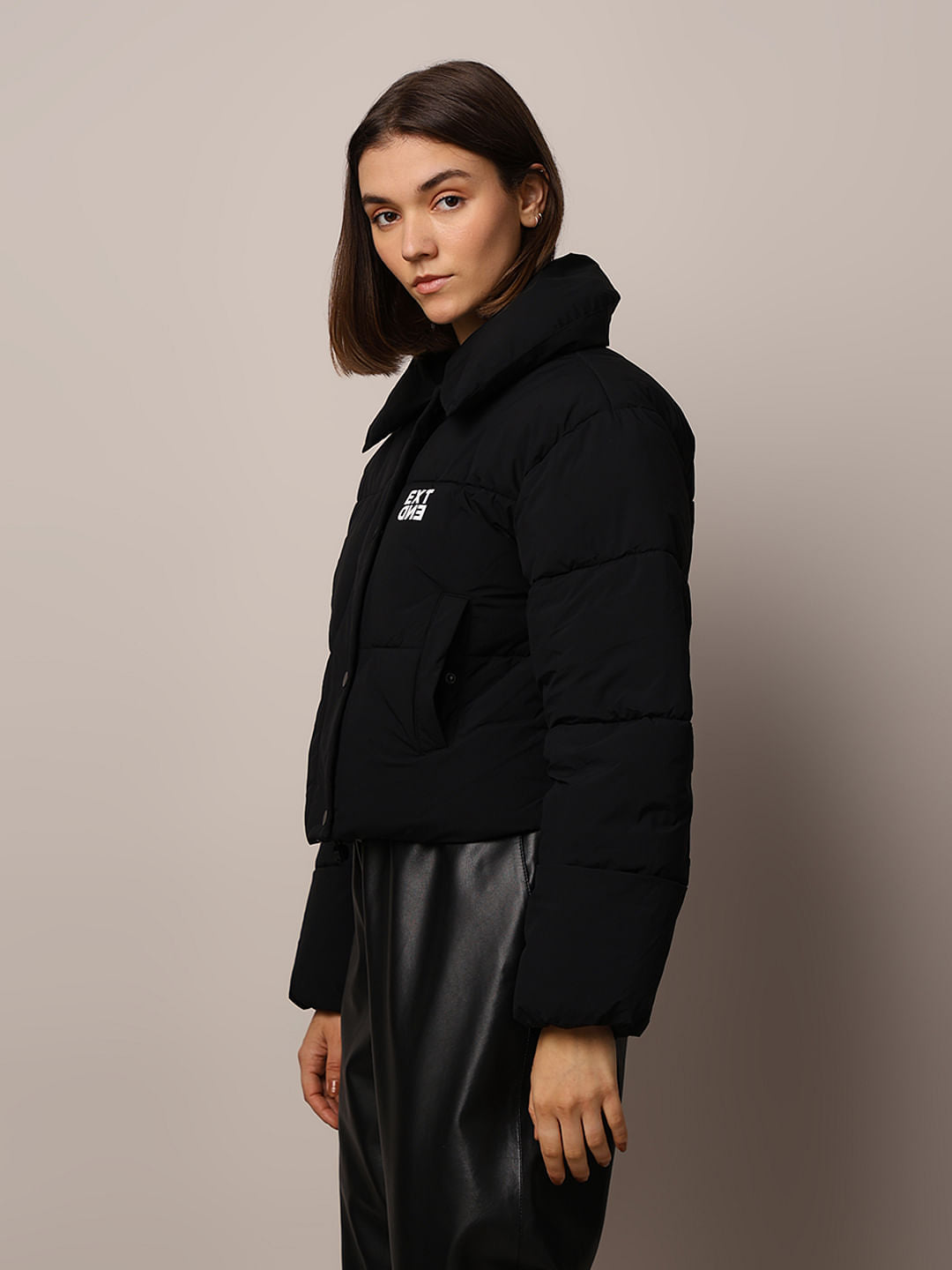 Black Short Hooded Puffer Jacket