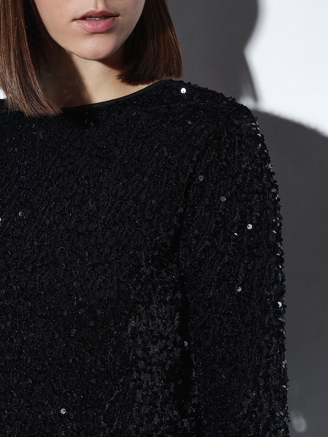 Black Sequined Bow Detail Top