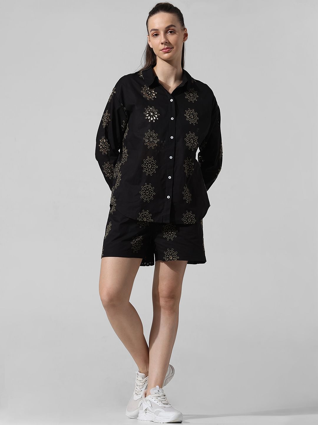 Black Schiffli Co-Ord Set Shirt