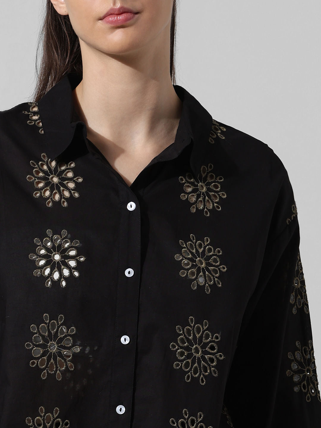 Black Schiffli Co-Ord Set Shirt