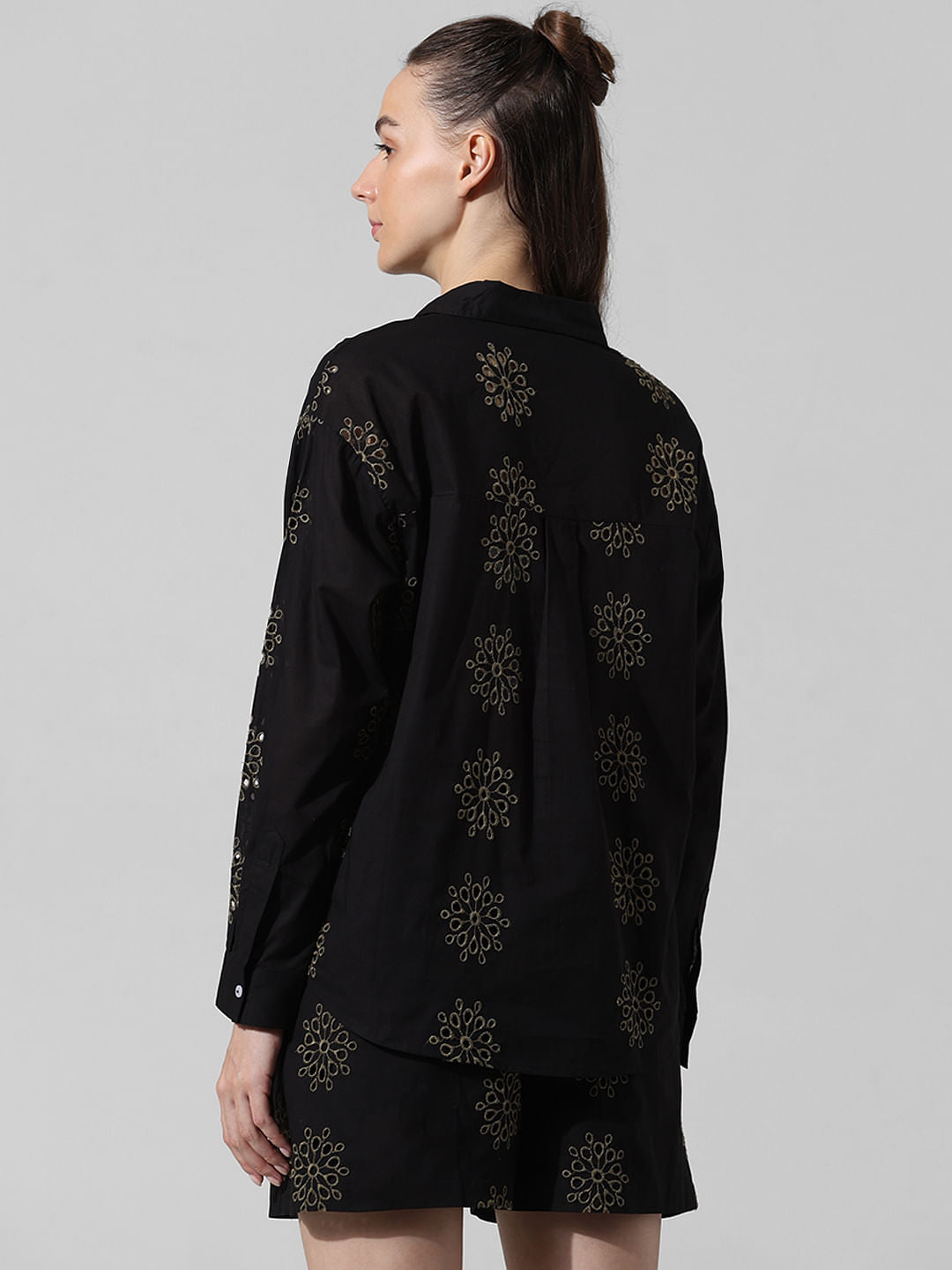 Black Schiffli Co-Ord Set Shirt