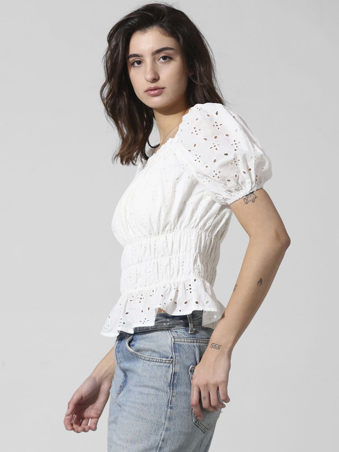 White Schiffli Top