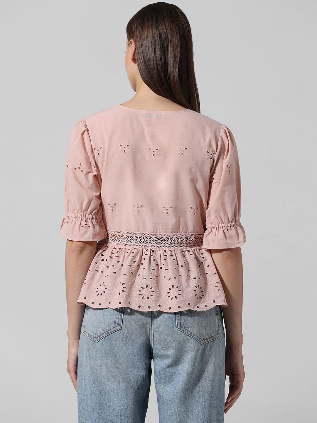 Pink Schiffli Peplum Top