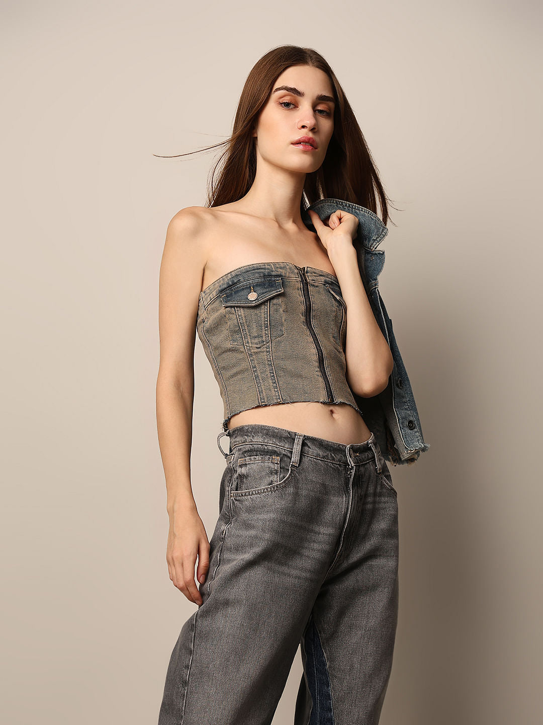 Vintage Blue Denim Tube Top
