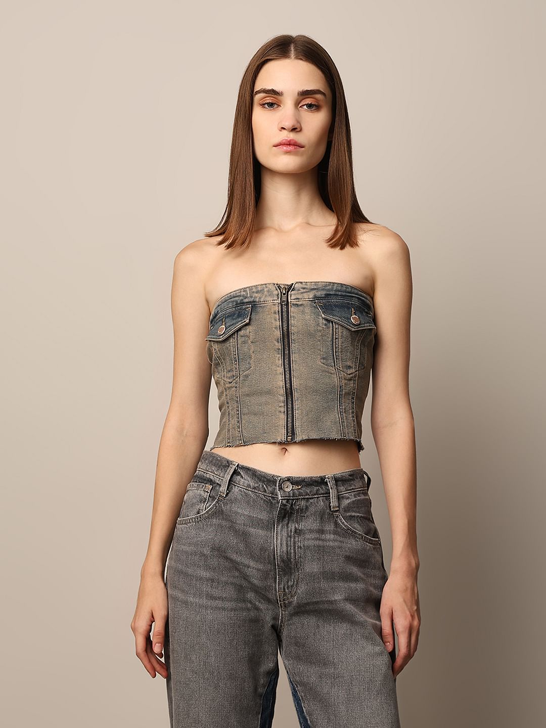 Vintage Blue Denim Tube Top