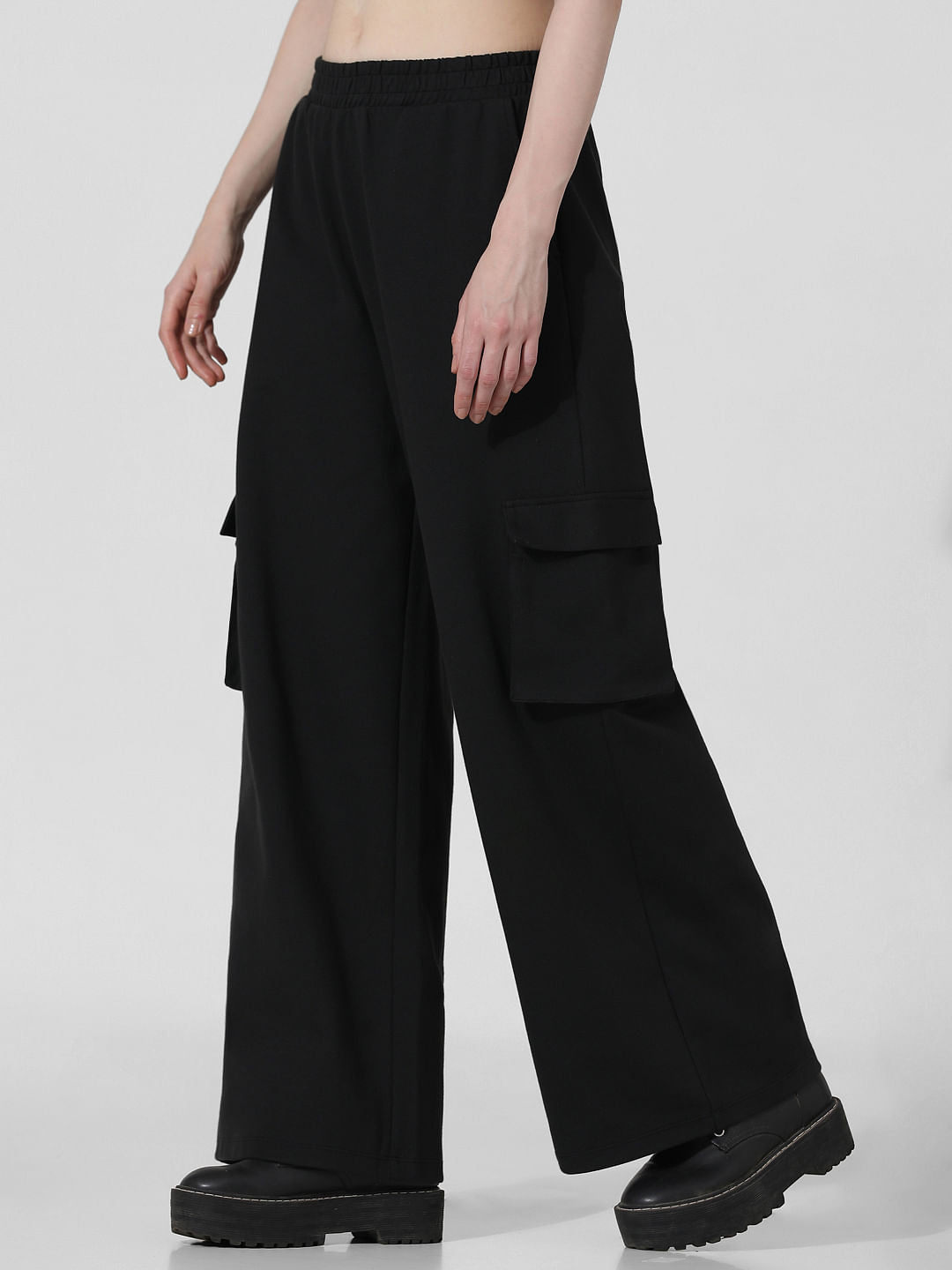 Black High Rise Pull-On Cargo Pants