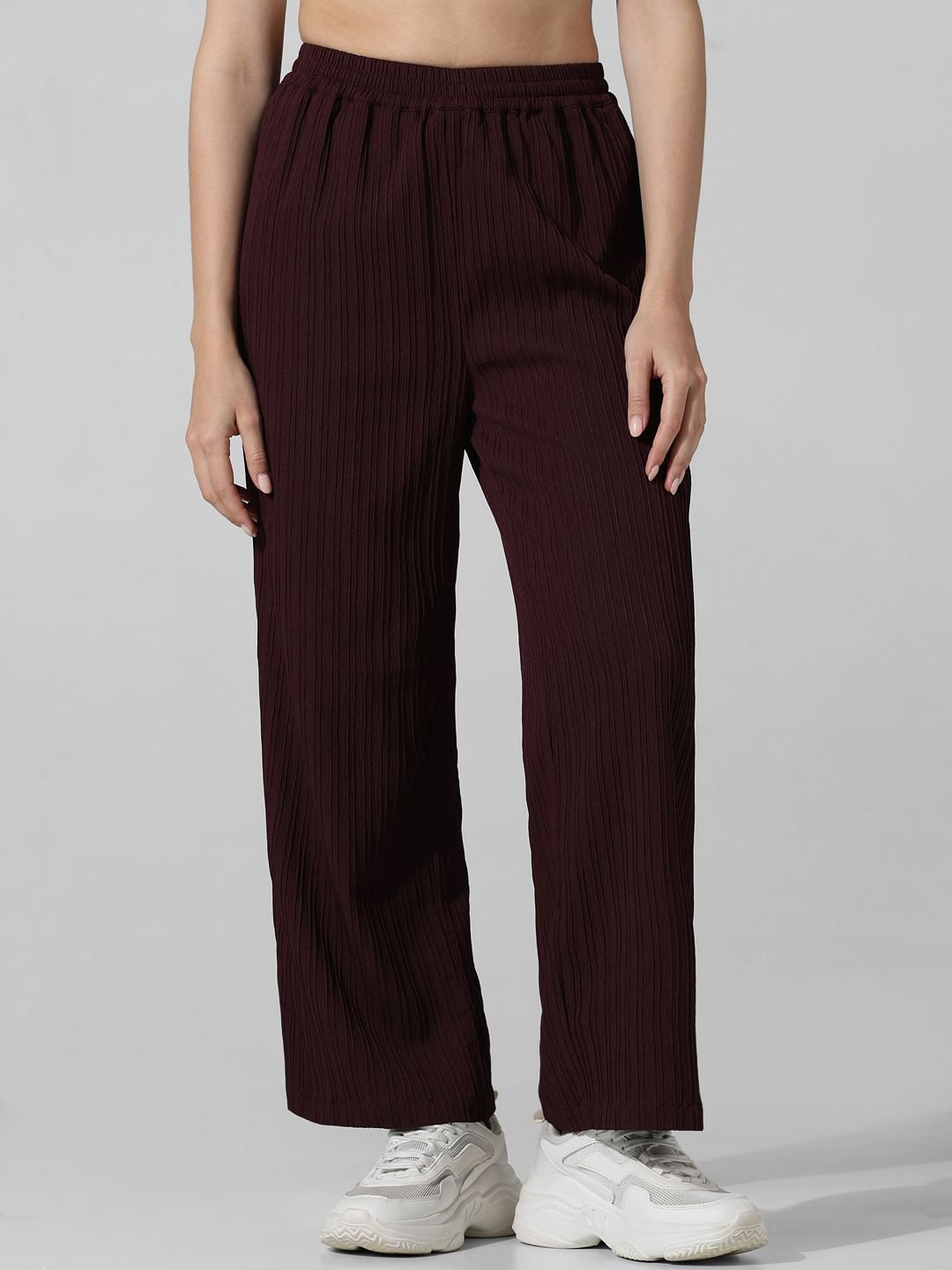 Burgundy Textured Co-Ord Set Pants
