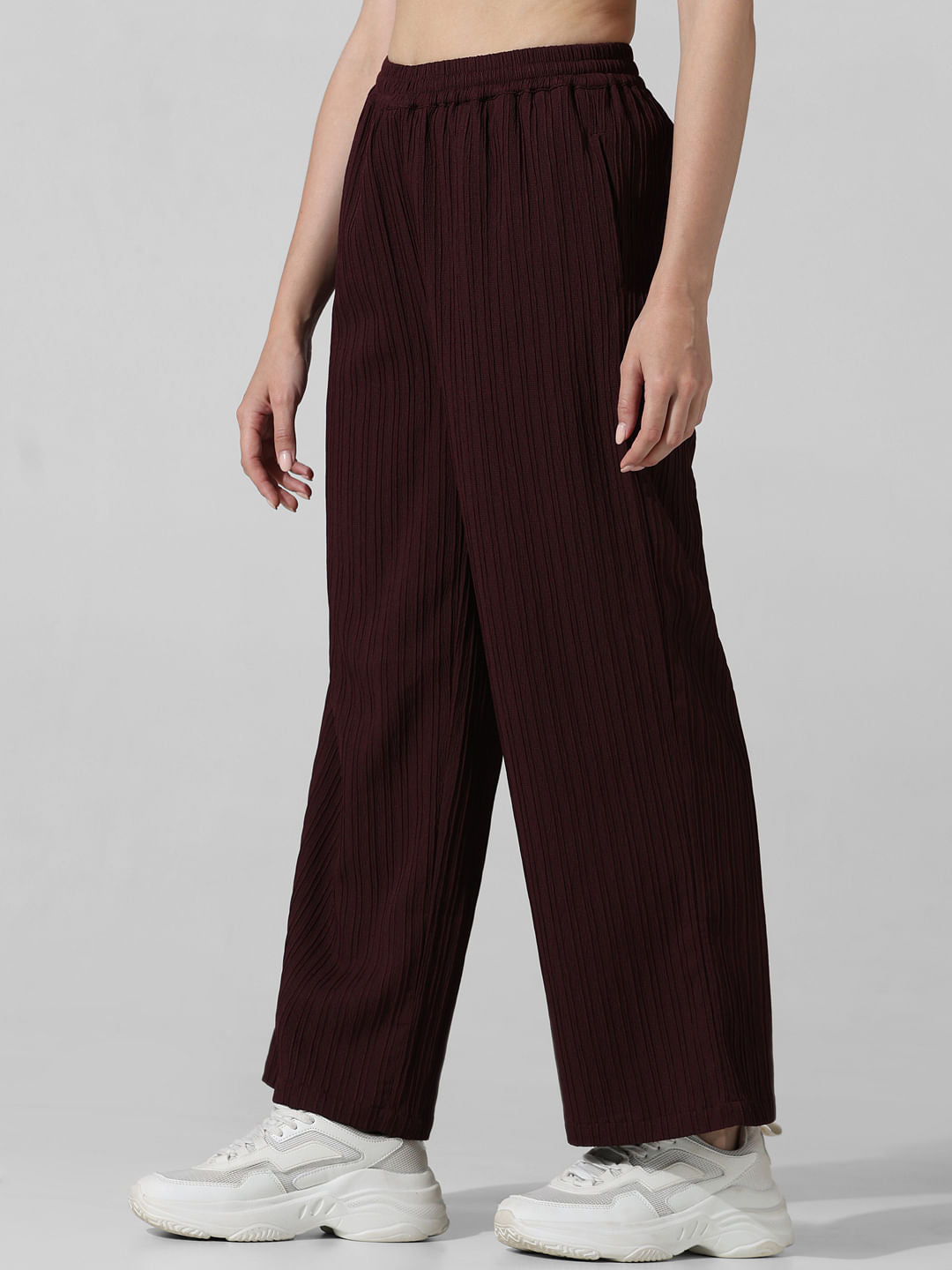 Burgundy Textured Co-Ord Set Pants