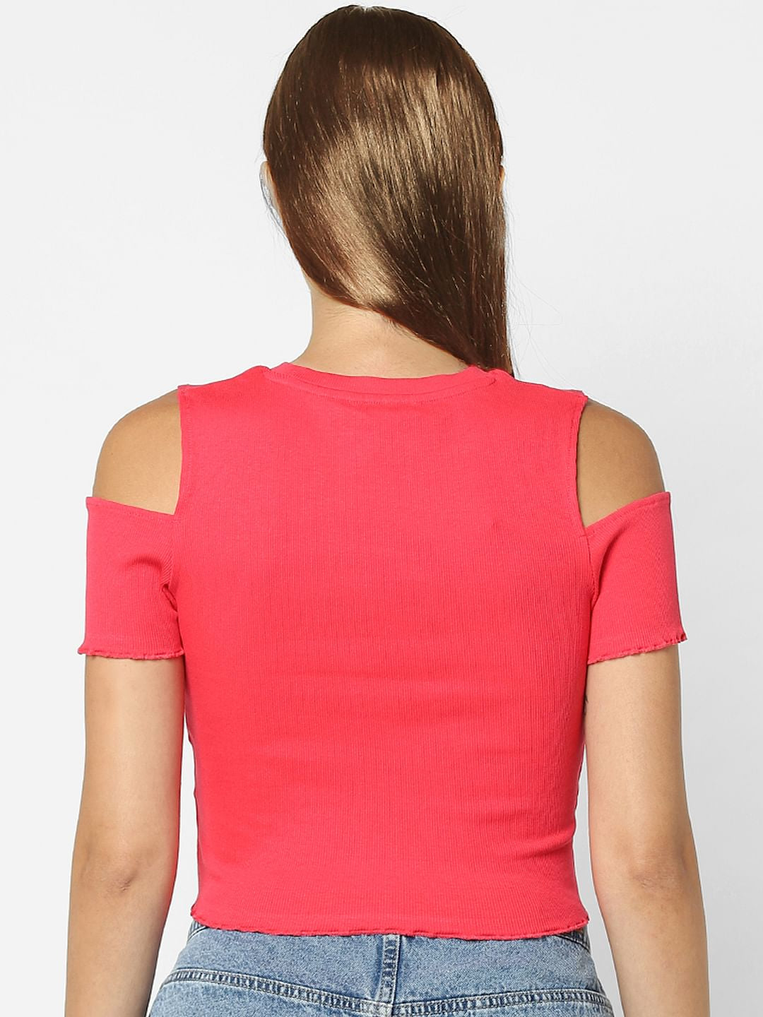 Pink Cold Shoulder Crop Top