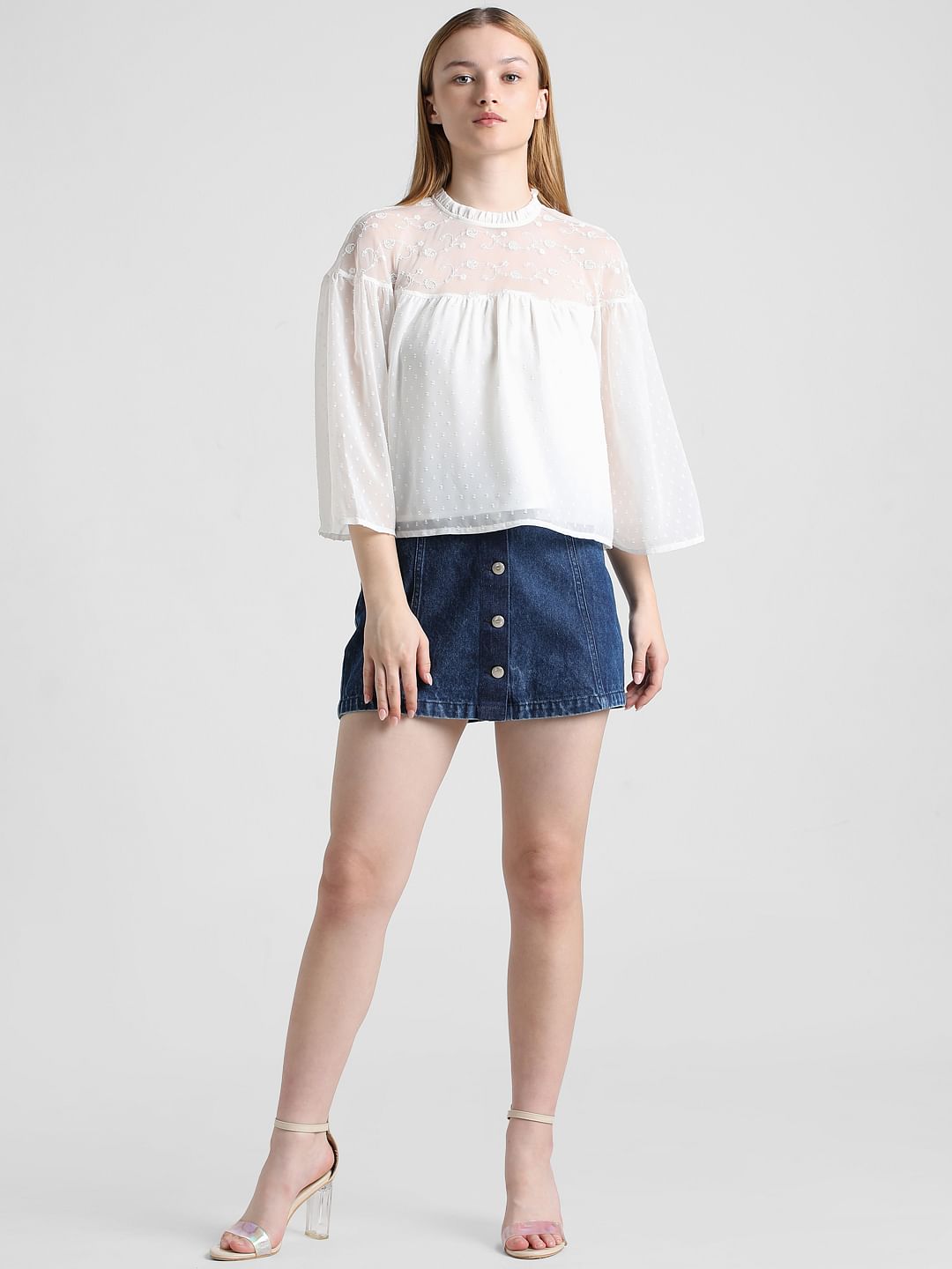 White Textured Dobby Chiffon Top