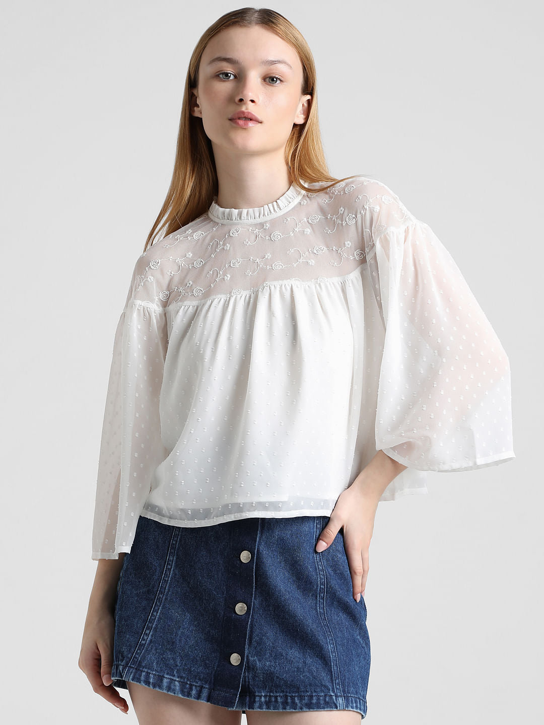 White Textured Dobby Chiffon Top