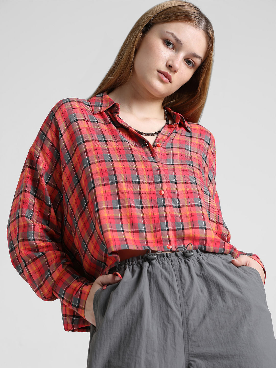 Red Check Print Short Shirt