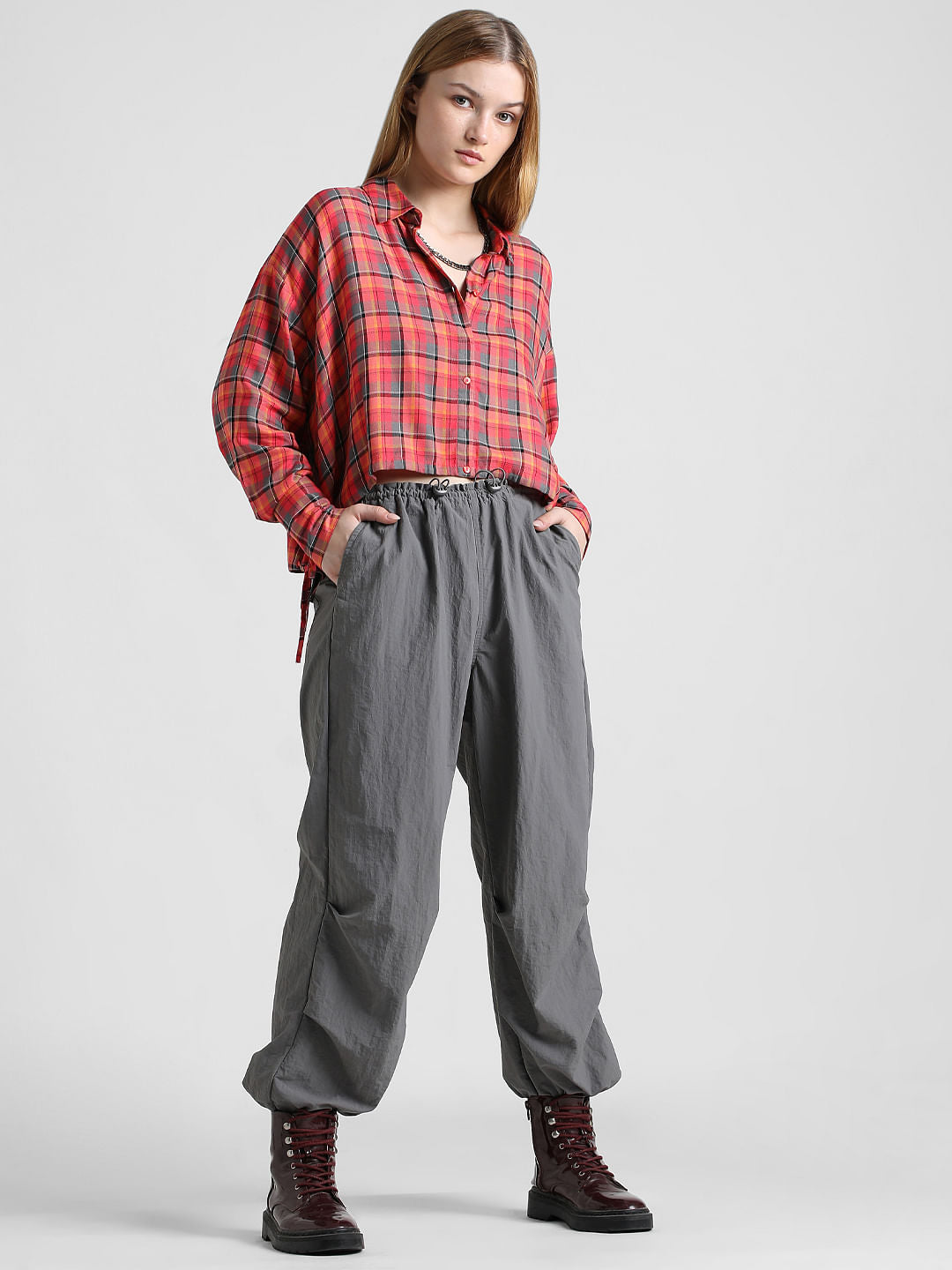 Red Check Print Short Shirt