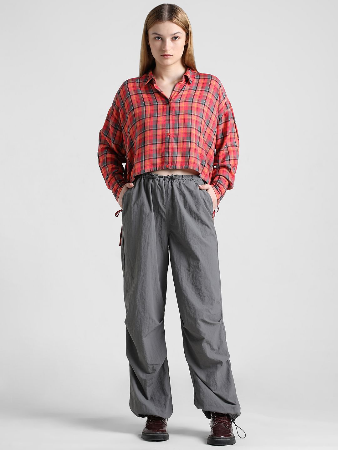 Red Check Print Short Shirt