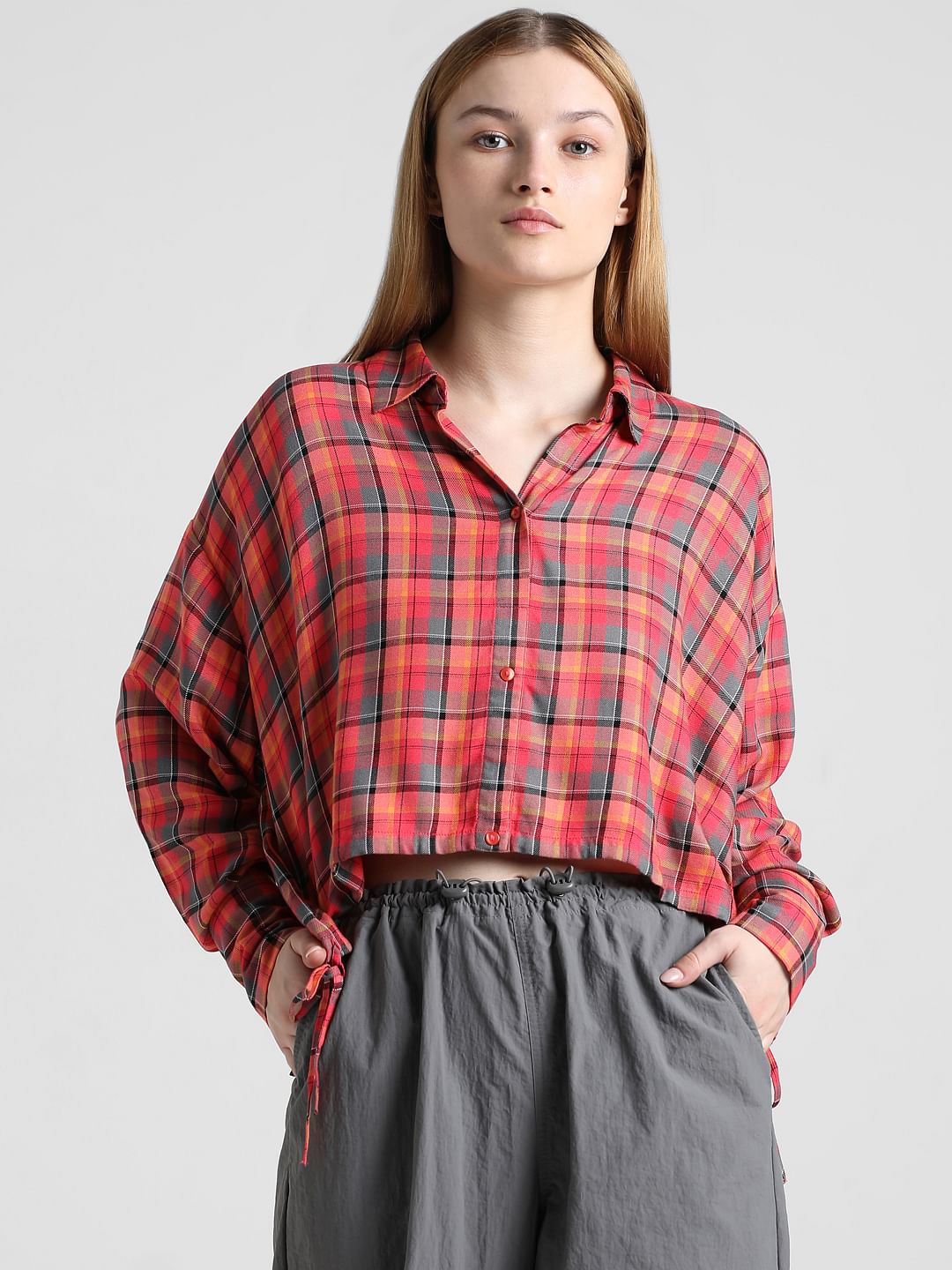 Red Check Print Short Shirt