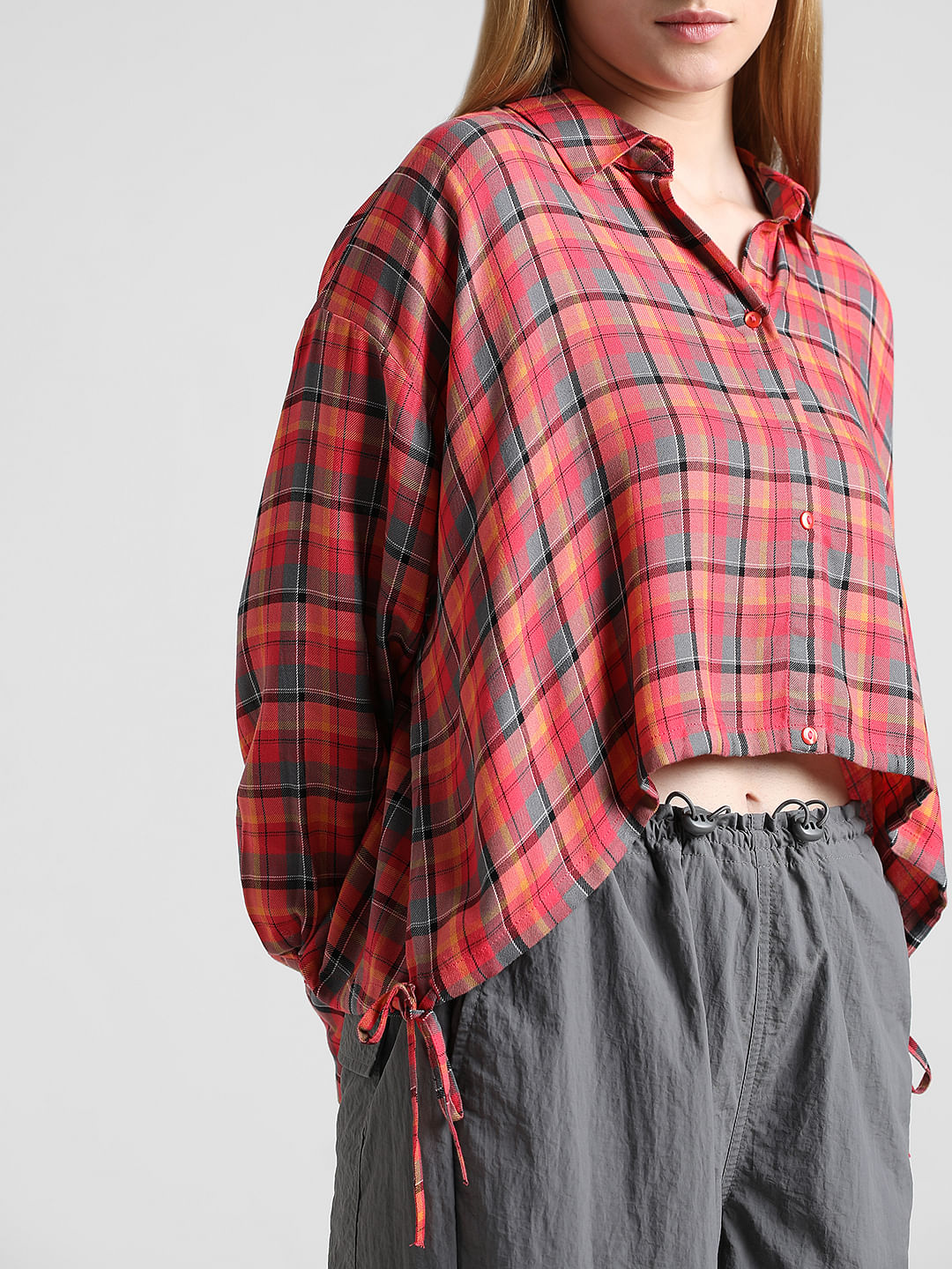 Red Check Print Short Shirt
