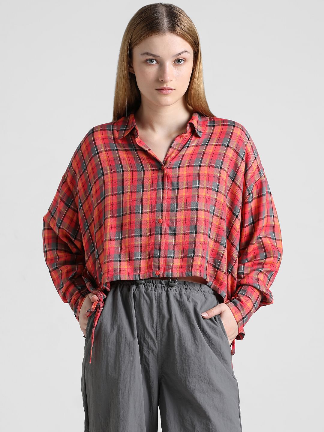 Red Check Print Short Shirt
